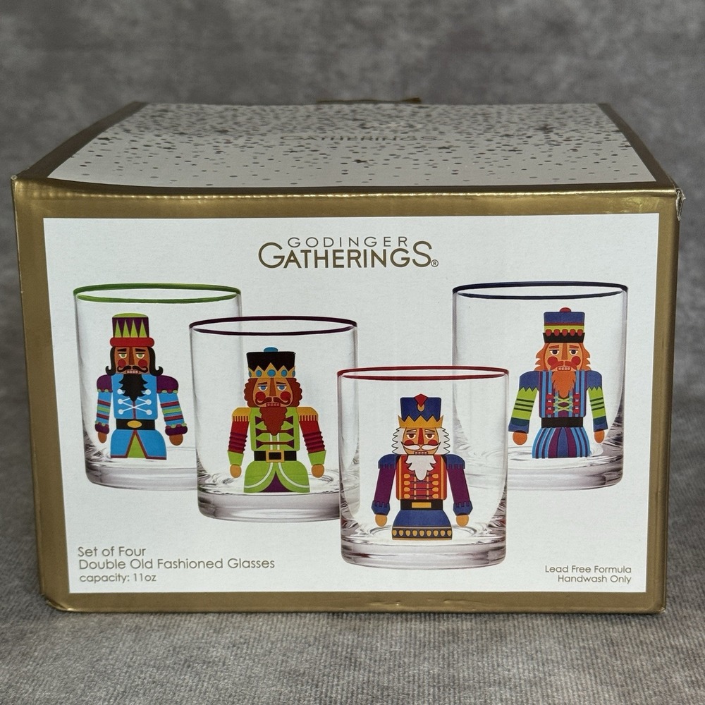 Godinger Gatherings Nutcracker Double Old Fashioned Glasses Set of 4 Christmas